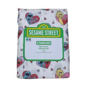 Sesame Street Cotton 2 Pk Standard Pillowcase Set Elmo Cookie Monster & Big Bird